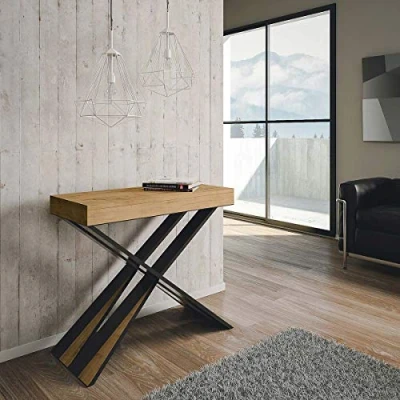 Image de Itamoby Diago Console Extensible, Panneaux mélaminés métal, Chêne Naturel/Anthracite, 90 x 40 77