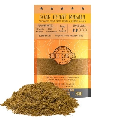 Image de mélange d&#039;épices Goan Chaat Masala de Spice Cartel. Un indien classique pour une touche piquant et saveur. Sachet refermable 100 g. Assaisonne plus 3 kg protéines. Fabr
