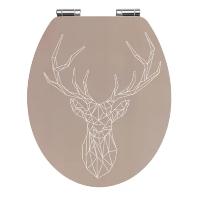 Image de WENKO Abattant WC Stag Lunettes avec Frein de Chute Installation Rapide Déclipsable pour Entretien Facile Tampon Mural Design scandinave MDF 37,5 x 44 cm Taupe