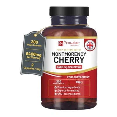 Image de cerise Montmorency 6400 mg 200 capsules de acidulée Supplément naturel d&#039;extrait pour hommes et femmes