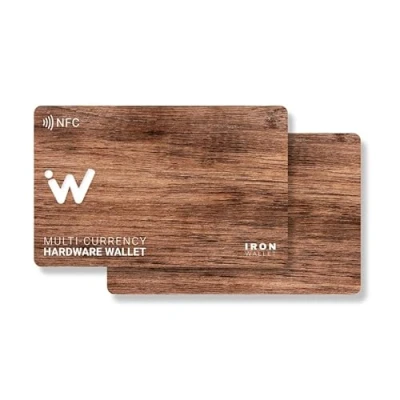 Image de IronWallet Carte NFC Pack de 2 &quot;Wood Style Cold Crypto Wallet Iron conçu pour Bitcoin, Ethereum &amp; Plus Portefeuille Intelligent sécurisé Hors Ligne Stockage devises Seed Phrase