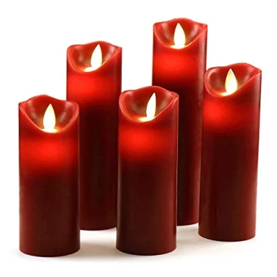 Image de OSHINE Bougies LED,Bougies Sans Flamme. 5 (10,12,15,17,19 cm,Rouge),En Véritable Cire. Avec Vacillement des Flammes Très Réaliste, Télécommande 10 Menus de Fonction, Minuterie 24 Heures