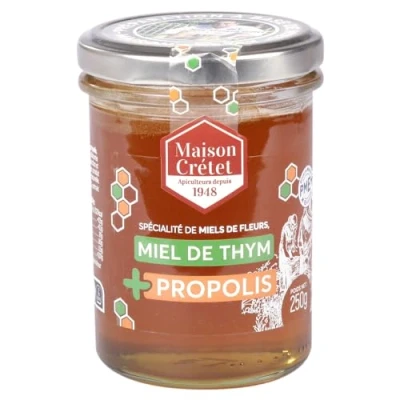 Image de Maison Crétet 1 Pot de Miel Thym et propolis 250g extrait dense non pasteurisé verre Préparation