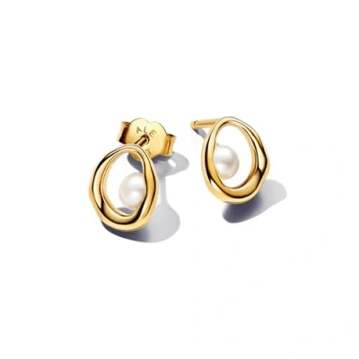 Image de Pandora Essence Clous d’oreilles en métal plaqué or 14 carats avec perle de culture d’eau douce traitée blanche