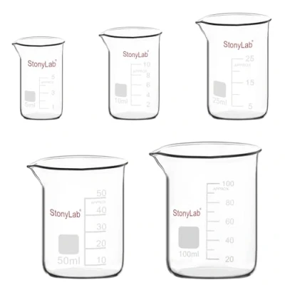 Image de stonylab Ensemble de Béchers Gradués en Verre, Laboratoire Verre Borosilicate 5 Tailles, ml/10 ml/25 ml/50 ml/100 ml, Pack Combo