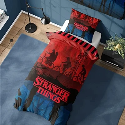 Image de Stranger Things Housse de Couette Simple The Upside Down Parure lit Officielle Netflix réversible avec taie d&#039;oreiller Polycoton