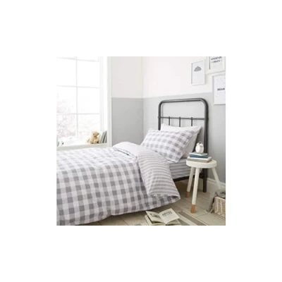 Image de Bianca Check and Stripe Drap Housse, Coton, Gris, Simple