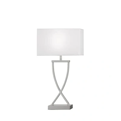 Image de Fischer &amp; Honsel Anni lampe de table avec abat jour en tissu et structure sophistiquée, bureau métal nickel mat blanc, douille E27, 27 x 12 51 cm