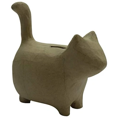 Image de Décopatch AC841C Un support en papier brun mâché 14x8,5x15 cm, Tirelire Chat debout