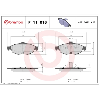 Image de BREMBO P 11 016 Jeu de plaquettes frein avec indicateur d&#039;usure clip piston sans accessoires CHRYSLER: Sebring II Cabriolet