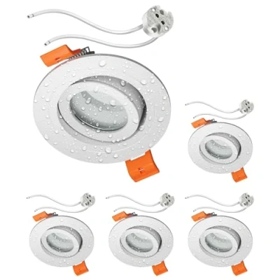 Image de ledscom.de 5 pièces cadre d&#039;encastrement au plafond ERID pour salle de bain, local humide, IP44, rond, orientable, blanc mat incl. douille GU5.3