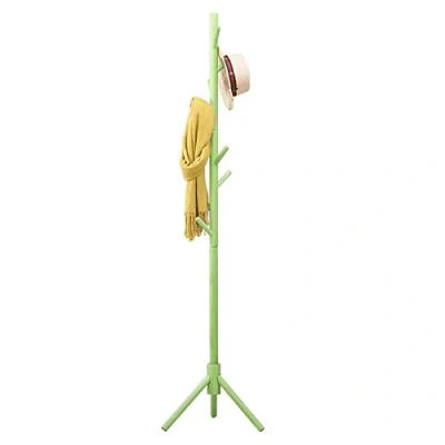 Image de BAKAJI Porte manteau design à pied en bois de bouleau avec 8 crochets suspendus vêtements et base trépieds, dimensions 41 x 176 cm (vert)