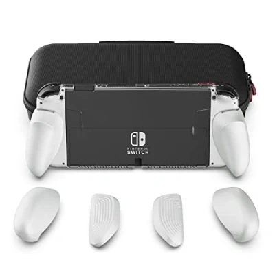 Image de Skull &amp; Co. Ensemble GripCase OLED pour Nintendo Switch Modèle : Un Étui de Protection Transparent avec des Poignées Interchangeables [pour s&#039;adapter à Toutes Les Tailles Mains] Blanc
