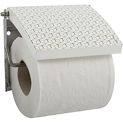 Image de Porte Rouleau Papier Wc Mural MSV MDF Inox MOZAIK Blanc &amp; Gris Pratique et Design