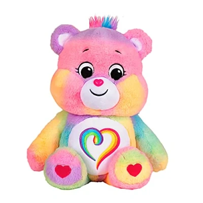 Image de Bisounours peluche moyenne 35cm Togetherness Bear, ours en coloré à collectionner avec badge forme de cœur, apaisant et amusant unique pour garçons filles partir 4 ans
