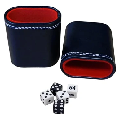 Image de PrimoGames P 16442 Lot de 5 gobelets cubiques en cuir synthétique Noir/rouge Gobelet cube élégant avec housse intérieure feutre et dés précision qualité supérieure double