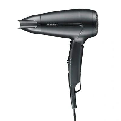 Image de Severin Seche cheveux de voyage, sèche avec poignée pliable et concentrateur amovible, double intensité : 110/220 V, compact 1 600 W, Noir, HT 0159