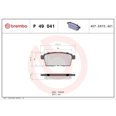 Image de BREMBO P 49 041 Jeu de plaquettes frein contact signal d&#039;usure exclu sans accessoires MAZDA: CX 7, 9, FORD USA: Edge