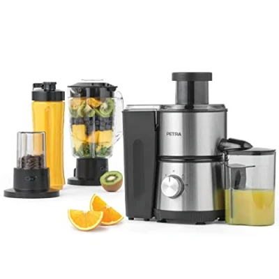 Image de Petra PT4294VDEEU7 Blender Multifonction 4 en 1, Sans BPA Extracteur de Jus Électrique, Moulin pour Café/Épices, Nettoyage Facile, Polyvalent Machine à jus, 1L &amp; 600ml Bouteille, 2 Vitesses, 400W