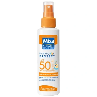 Image de Mixa Solaire Peau Sensible Spray Très Haute Protection SPF50+ UVA, UVA longs, UVB Peaux Fragiles Enfants Résistant à l&#039;Eau Anti sable Hypoallergénique, Sans Parfum 150ml