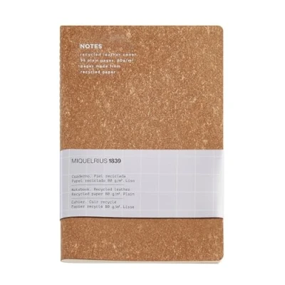 Image de Miquelrius Cahier souple A5 (140 x 200 mm), rayé intérieur lisse, 48 feuilles blanches 80 g/m², couverture en cuir recyclé, couleur liège