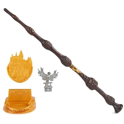 Image de Wizarding World Harry Potter Baguette magique authentique Albus Dumbledore en plastique avec support de Poudlard, environ 30,5 cm, jouet pour enfants à partir 14 ans, article fan