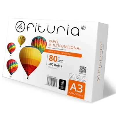 Image de Feuilles A3, Papier Multiusage pour Imprimante et Photocopieuse, A3 Blanc Environnements de Travail Usage Domestique, DIN 80g/m², Paquet Ofituria (500 feuilles)