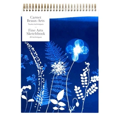 Image de Clairefontaine 83506C Un Carnet Beaux Arts A Spirale motif Floral / Cyanotype A4 21x29,7 cm 40 Feuilles de Papier Dessin Blancs Multitechniques 180g Collection