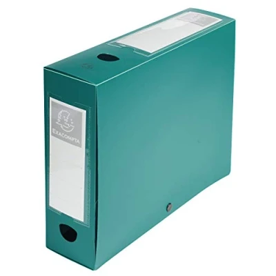 Image de Exacompta Réf. 59833E 10 boîtes d&#039;archives à pression en PP opaque Dos 80 mm Porte étiquettes sur les 2 faces Pour format A4 Dimensions 25 x 33 cm Couleur vert livrée plat