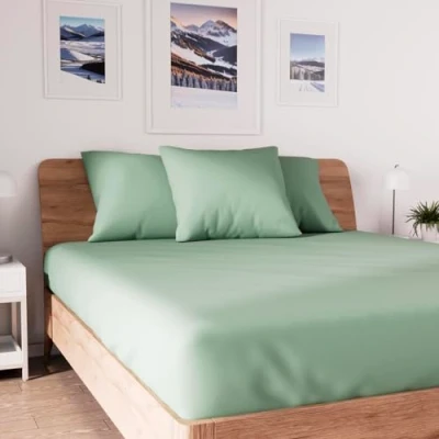 Image de Soleil d&#039;ocre, Jersey Drap Housse, Coton, Vert, 90x190 cm