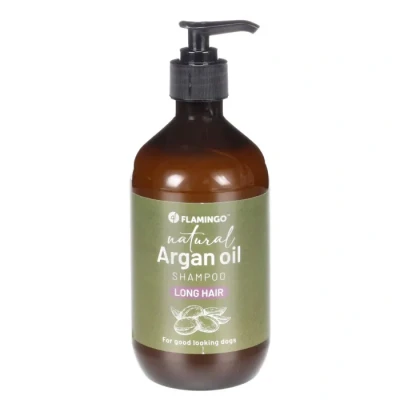 Image de Flamingo Shampooing Naturel à l&#039;huile d&#039;argan pour Chien avec Poil Longs 500ml Convient Tous Les Types de Pelage et Peau Nourrit soigne Le