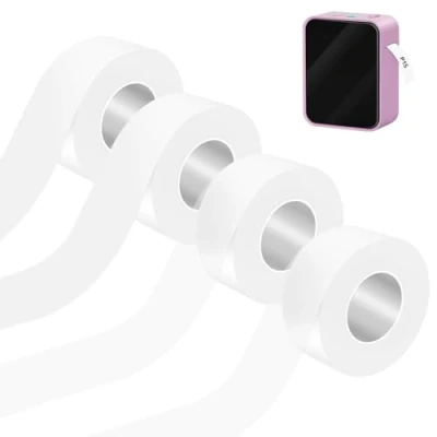 Image de POFIBO Ruban d&#039;étiquettes Thermiques 4 Rouleaux 15mm*4m Imprimante Thermique Etiquettes Autocollantes Imperméable Rouleau Label Tape