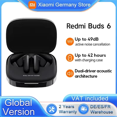 Image de Xiaomi Redmi Buds 6 White Autonomie de la Batterie 42 h, Son Hi FI avec Double Pilotes, 49 DB ANC, 4 Modes EQ, réduction du Bruit AI, Charge Rapide, Bluetooth 5.4, Prise en Google Fast Pair