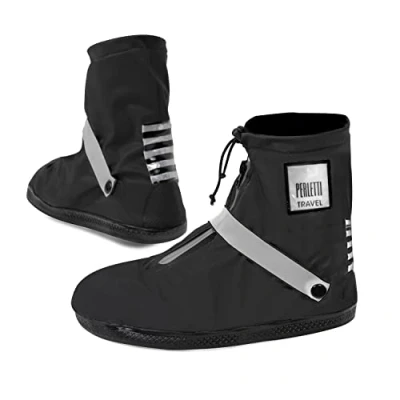 Image de Couvre Chaussures Noir Modèle Bas Surchaussures Étanches Pluie Neige Détails Réfléchissants Imperméables Résistants Réutilisables et Semelle Antidérapante Renforcée (S(36/39 EU), Réfléchissant)