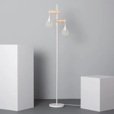 Image de LEDKIA LIGHTING Lampadaire Monah E27 Design Élégant Aluminium et Bois Usage Intérieur IP20 164 cm, Blanc