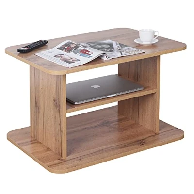 Image de RICOO Table Basse Salon 69 x 45 50 cm WM094 EW d&#039;appoint avec Rangement Chêne Marron Wotan