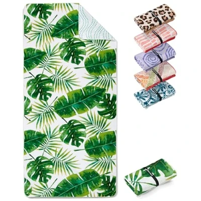Image de Fit Flip Serviette de Plage Microfibre Fine et légère à séchage Rapide Drap XXL 100% recyclée Tropic Leaves 200cm x 90cm
