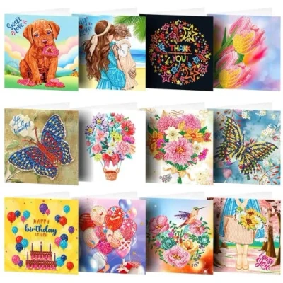 Image de ycyingcheng 5D DIY Diamant Peinture Carte de Voeux, Noël Forme Spéciale Foret Cartes Voeux Fait Main avec Enveloppe, Point Croix Vœux
