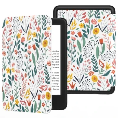 Image de MoKo Étui Compatible avec 6&quot; Kindle (11e Génération Version 2024/2022) &amp; Internationale, Coque Légère Réveil/Sommeil Automatique pour 2024/2022 11e Gén., Fleur