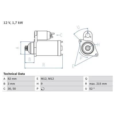 Image de BOSCH 0 986 024 250 Démarreur 12 1,7 9 AUDI: A4 B6 Avant, A6 C5 Berline, VOLKSWAGEN: Passat B5 GP Break