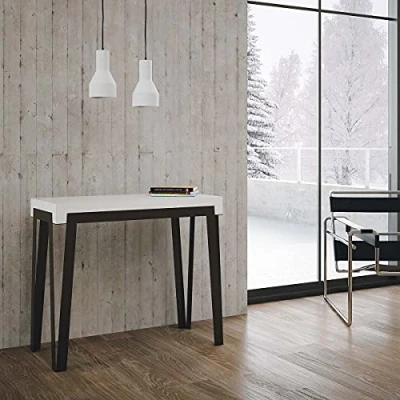 Image de Itamoby Console extensible Rio Small Blanc frêne &amp; anthracite L.90 x H.77 P.40 cm, jusqu&#039;à 196 cm