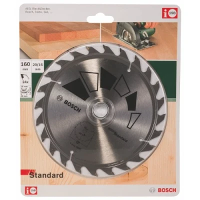 Image de Bosch 1x Lame de Scie Circulaire Standard (pour Bois, Ø 160 x 2.2/1.5 20/16 mm, 24 Dents, ATB, avec Bague Réduction 16 Accessoire Circulaire)