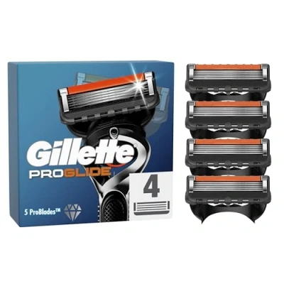 Image de Gillette Lot De 4 Recharges Rasoir Proglide Pour Hommes, AUHTENIQUES, Bande Lubrifiante x2, Nouvelle Lubrification, 5 Lames Un Rasage Du Visage Efficace, Compatibles Aussi Avec Fusion