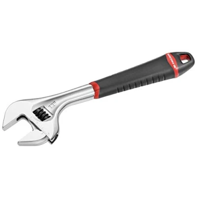 Image de FACOM Clé à Molette Manche Bimatière 101.12G Ajustement Rapide par Profil Fin Ouverture Extra Large Graduation en mm sur Une Face Corps Chromé Brillant Matériau Durable