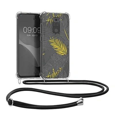Image de kwmobile Coque Collier Compatible avec Xiaomi Redmi Note 9 Housse en Silicone Cordon de Jaune Gris Transparent