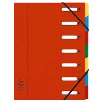 Image de Exacompta Réf. 55075E Carton de 8 trieurs HARMONIKA avec élastiques et fenêtres découpées couverture en carte lustrée dos extensible 7 compartiments pour A4 dim 24,5 x 32 cm rouge