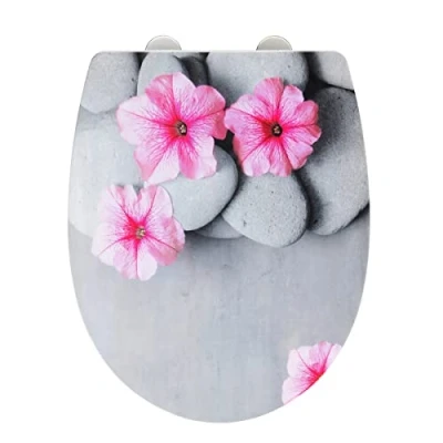 Image de WENKO abattant WC Pretty avec Surface en Relief, Frein de Chute, Lunette thermoplastique résistant à la cassure, Fixation Acier INOX, 36,5x45 cm, Multicolore