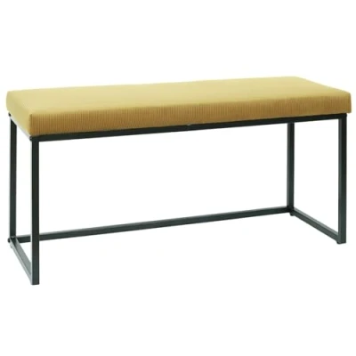Image de HOME DECO FACTORY HD6836 Banc Giulia Velours Cotele, Metal Fer Textile Polyester Rembourrage PU, Jaune Moutarde, 100 x 39 49 cm