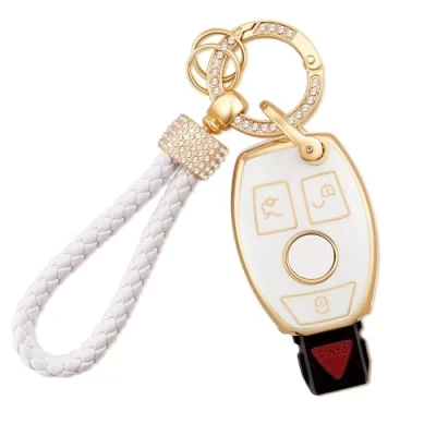 Image de Koaudb pour Mercedes Benz Key Fob Cover, 3 Boutons Soft TPU Protector avec Keychain Fit A B C E G R S M Class AMG Smart Case (Bz 3R)