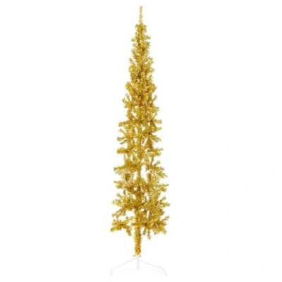 Image de Demi Sapin de Noël Artificiel Mince avec Support Doré 210 cm